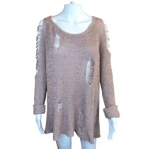 Gilded Intent Shredded Knit Sweater • Distressed Grunge Pullover Top Boho Size M